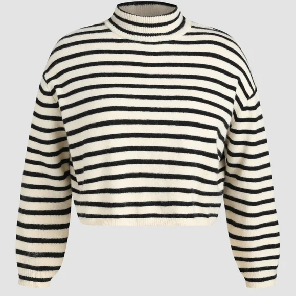 (5 For $30) NWT Cider Striped High Neck Oversized Crop Sweater 0XL Plus Size - Picture 1 of 6